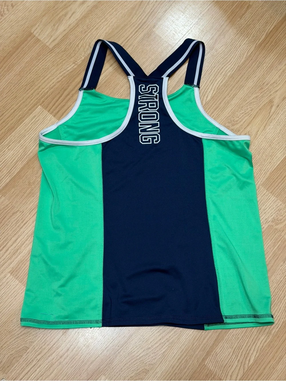 Justice Active Girls Size 20 Navy Green Colorblock Racerback Athletic Tank Top